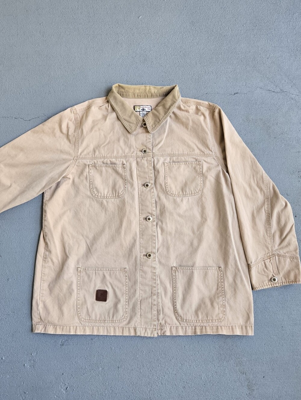 Caribbean Joe 90s Light Beige Corduroy-Trim Utility Chore Style Jacket